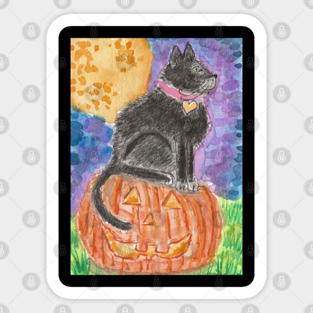 Black cat Halloween pumpkin art Sticker by SamsArtworks